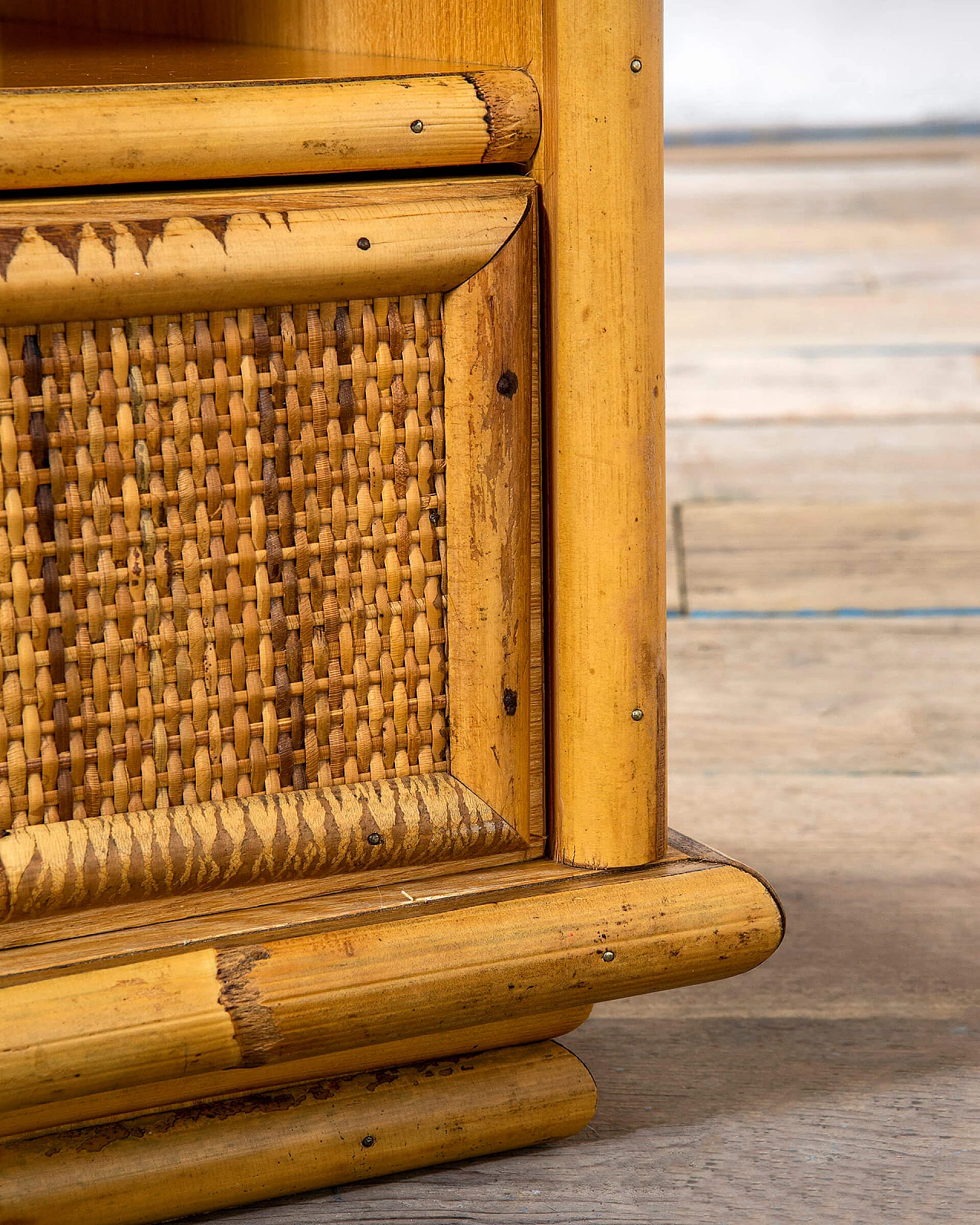 Pair of bamboo and wicker bedside tables by Vivai del Sud, 1960s 5