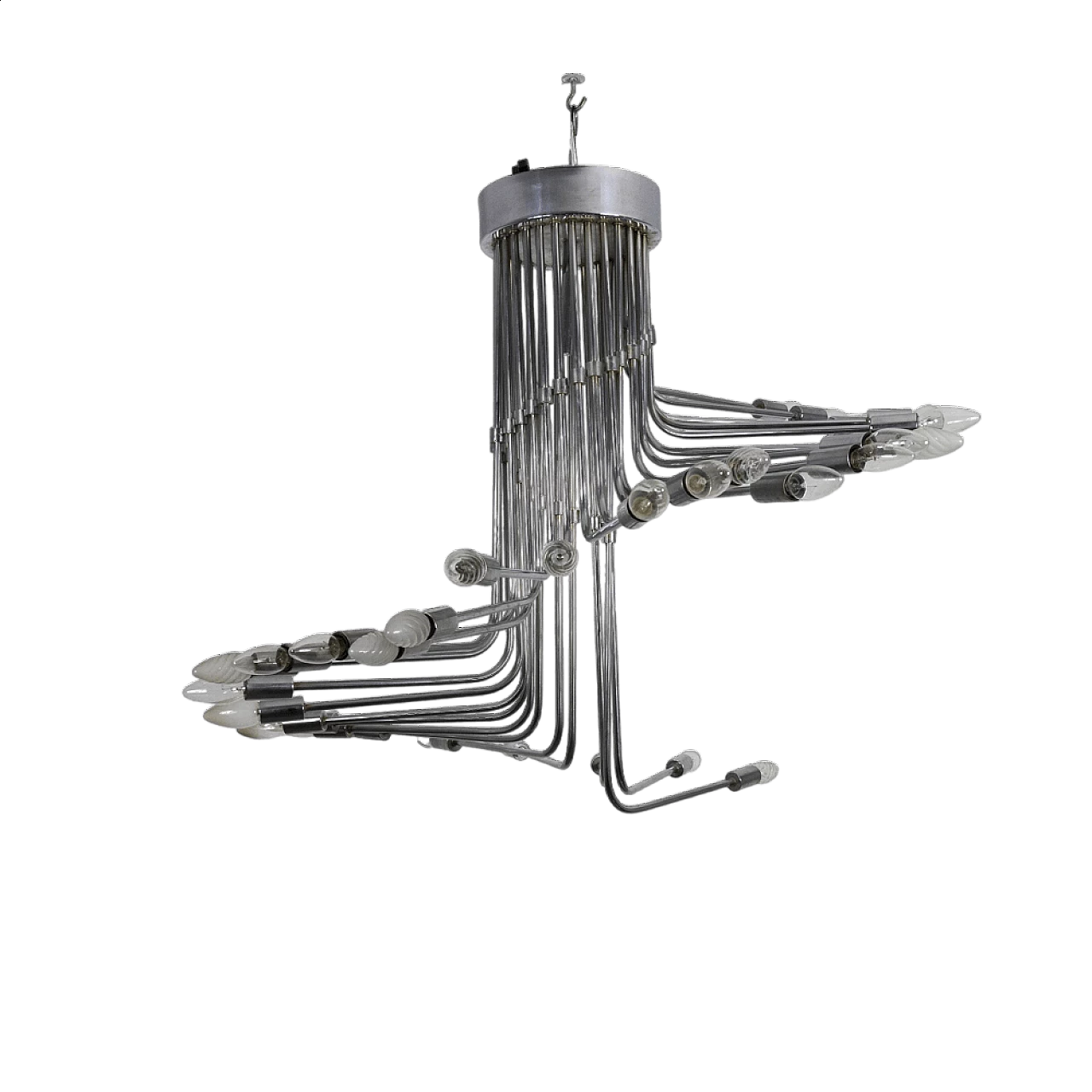 Lampadario a 30 luci in metallo cromato, anni '60 11