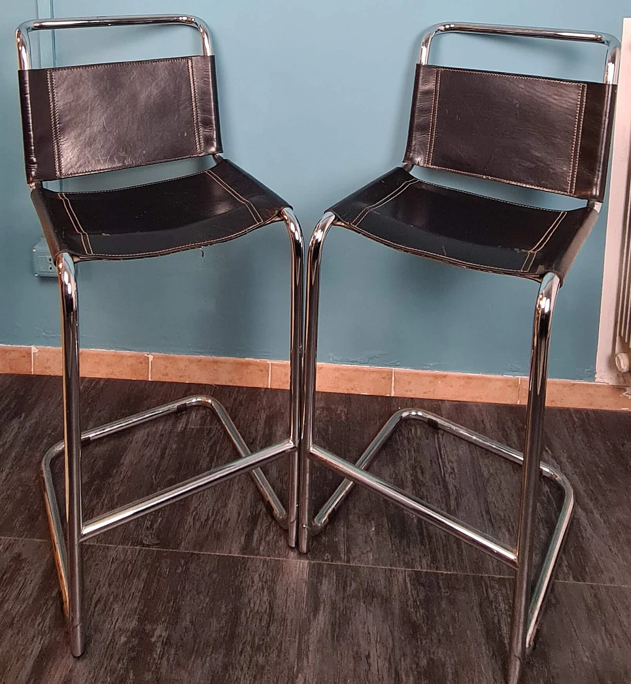 Pair of steel and leather stools by Mart Stam, 1980s 1