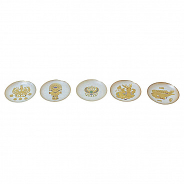 5 Porcelain plates with 24k gold inserts by Arte Morbelli, 1970s