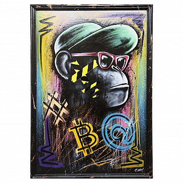 E. Art, Cool Ape and Bitcoi, customised canvas for CB Lab
