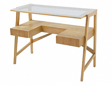 Maple desk with glass top attributed to Mario Oreglia, 1950s