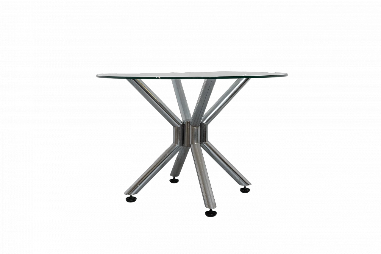 Tavolo rotondo con piano in cristallo di Giotto Stoppino, anni '80 5