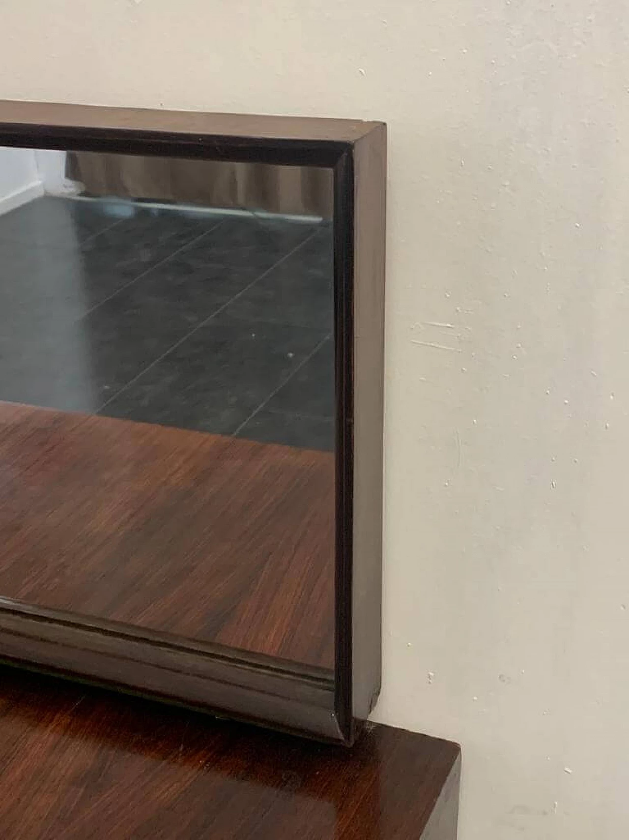 Credenza con specchio in legno con manici in anilina verde, anni '40 13