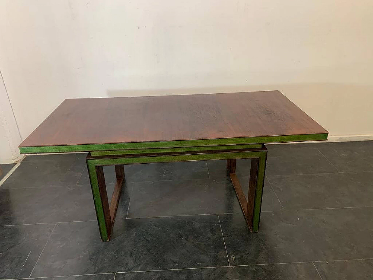 Table in Art Deco style in rosewood and green maple, 1930s 3