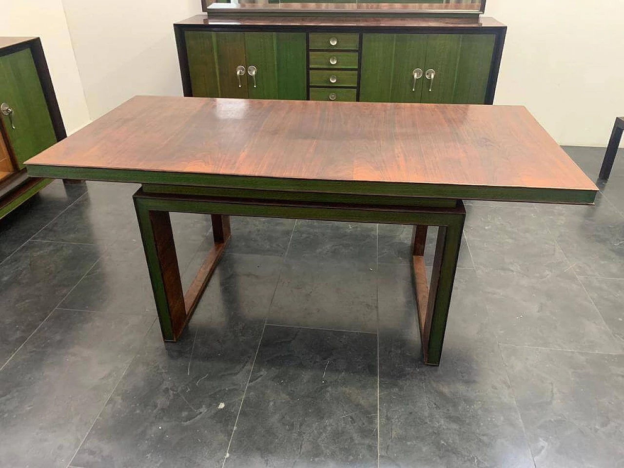 Table in Art Deco style in rosewood and green maple, 1930s 6
