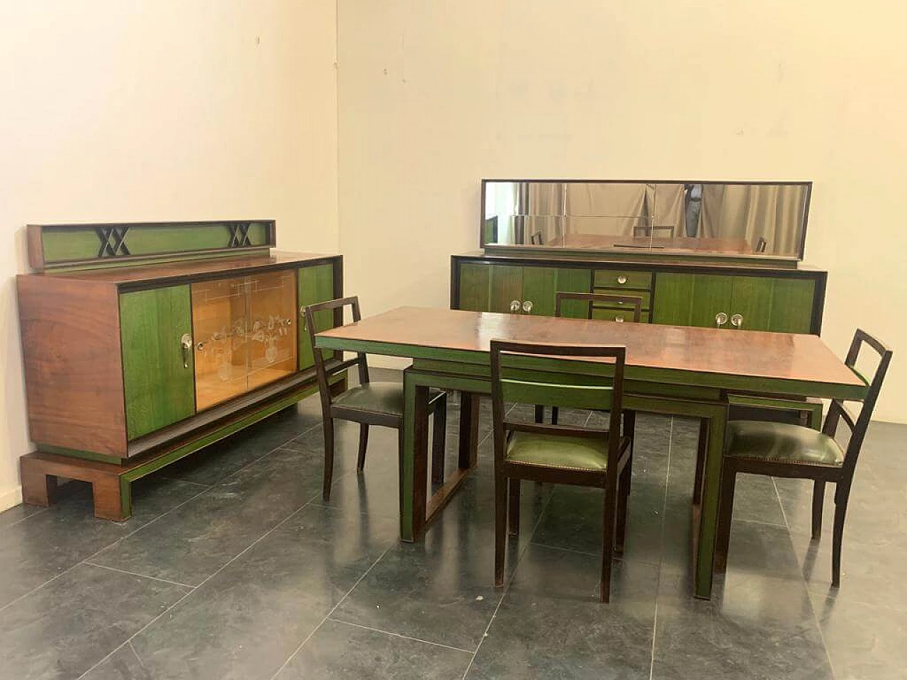 Table in Art Deco style in rosewood and green maple, 1930s 7