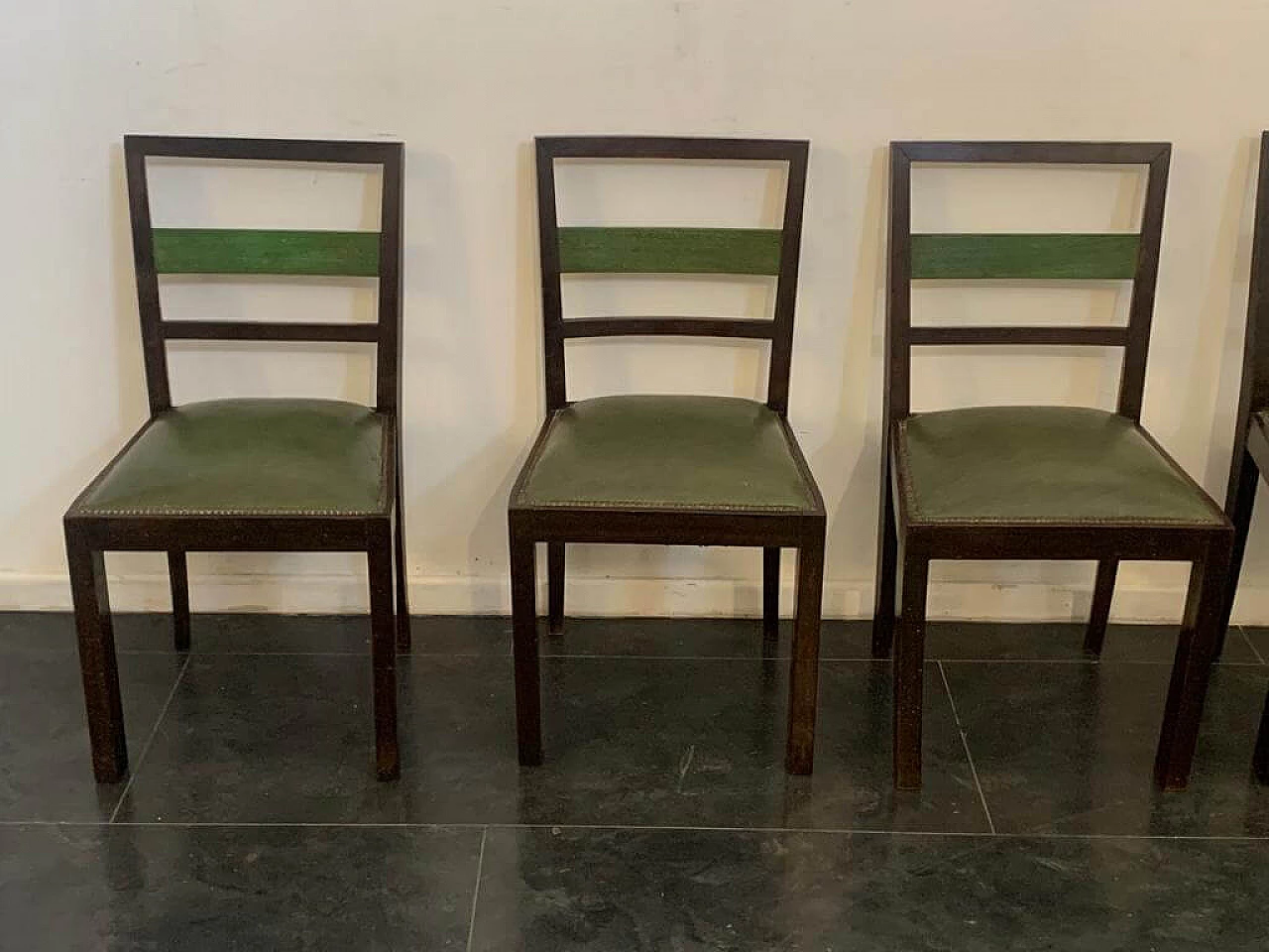 4 Art Deco style chairs in green-stained wood, 1930s 2