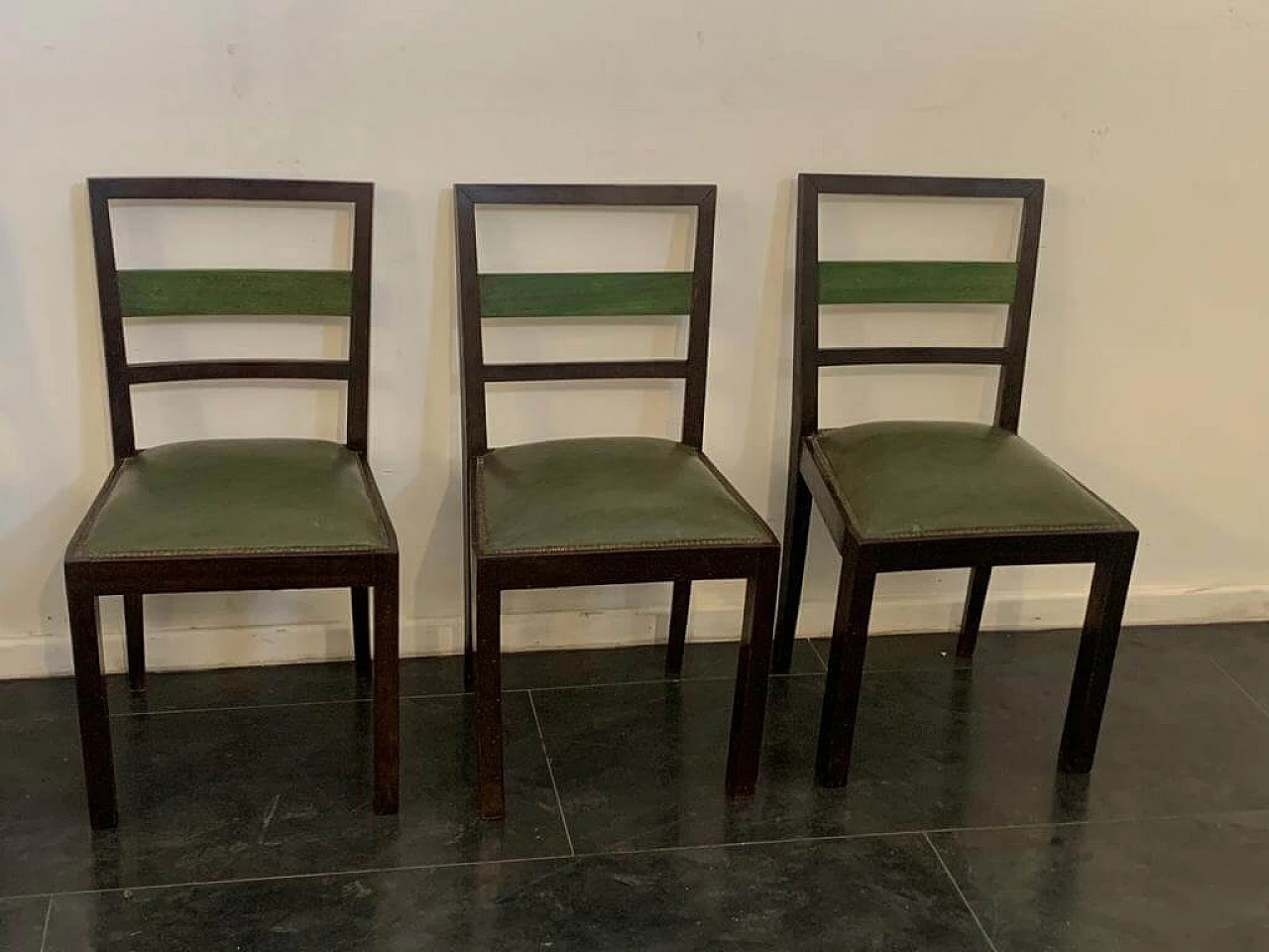 4 Art Deco style chairs in green-stained wood, 1930s 3