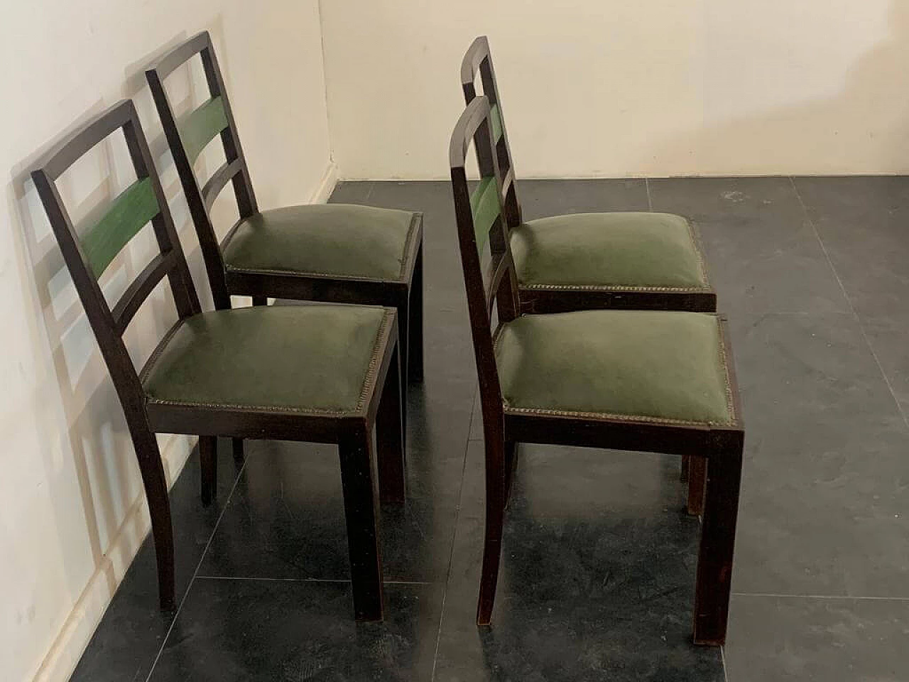 4 Art Deco style chairs in green-stained wood, 1930s 4