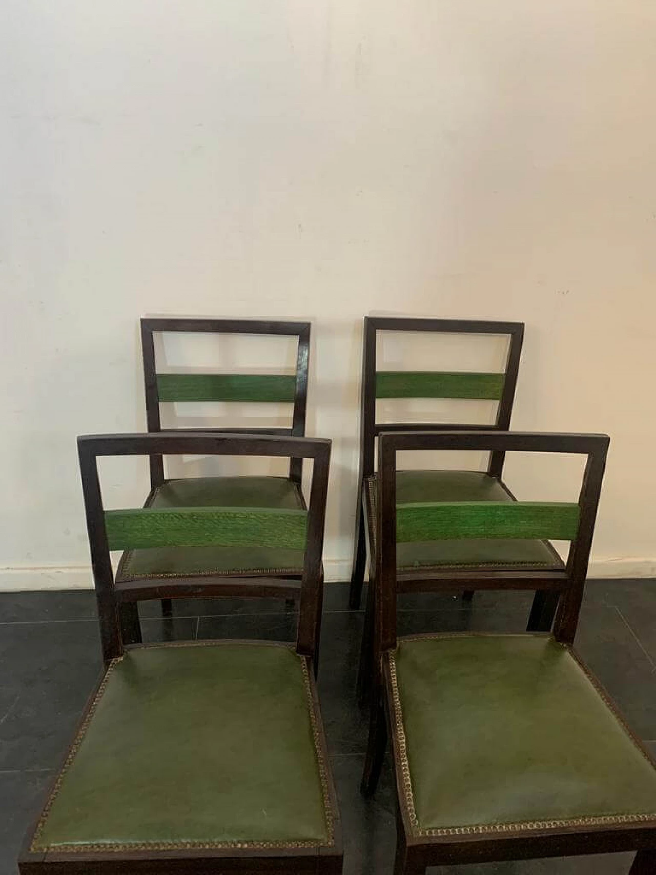 4 Art Deco style chairs in green-stained wood, 1930s 8