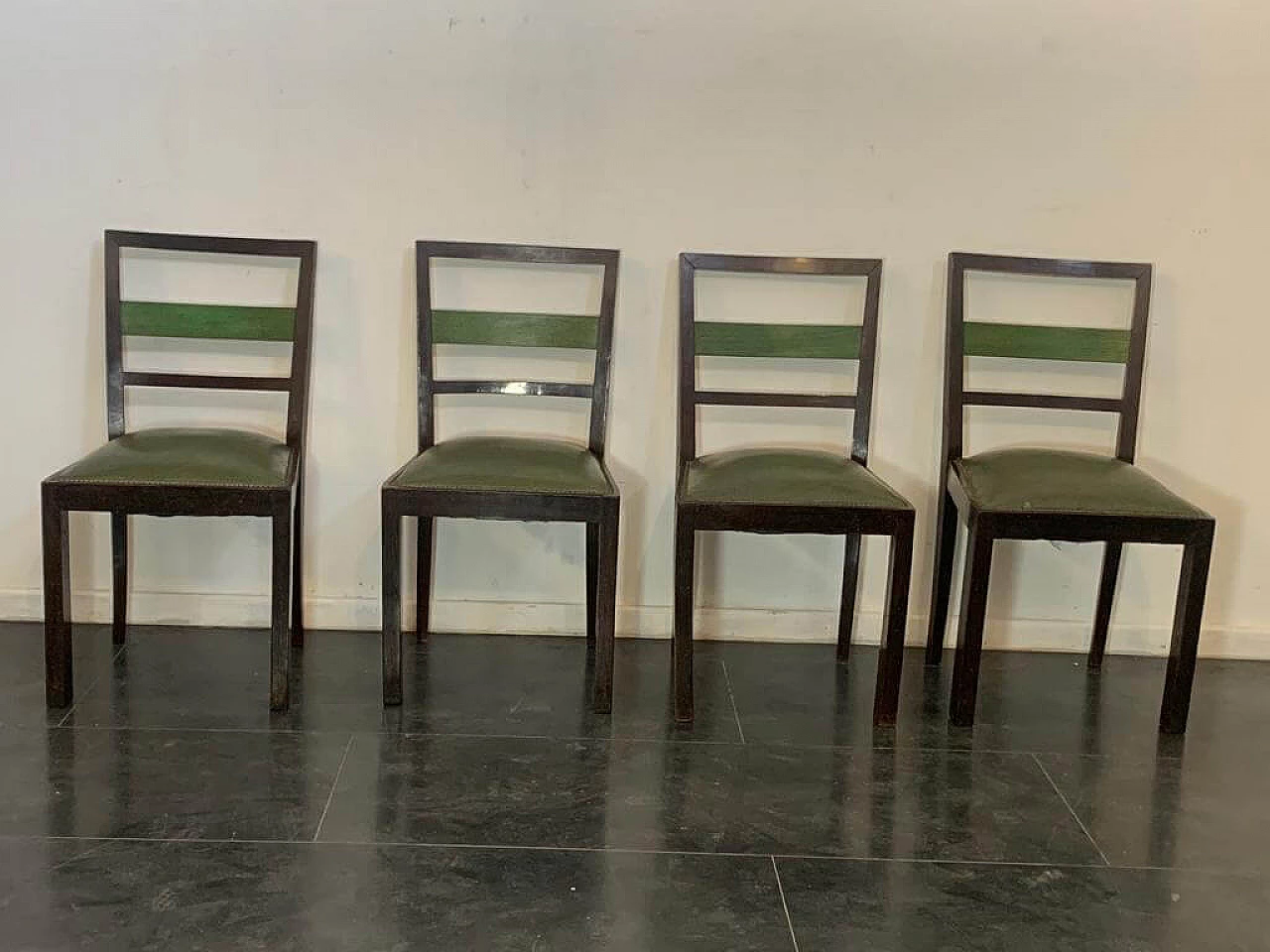 4 Art Deco style chairs in green-stained wood, 1930s 10