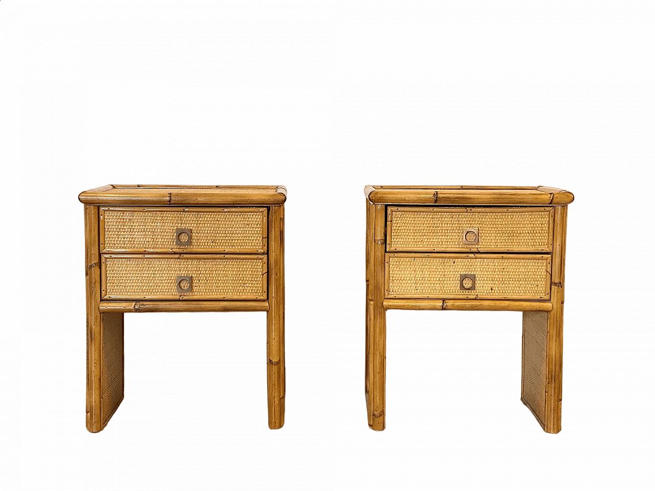 Coppia di comodini in vimini e bambù di Studio Smania, anni '70 14