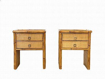 Pair of bedside tables in wicker and bamboo by Studio Smania, 1970s
