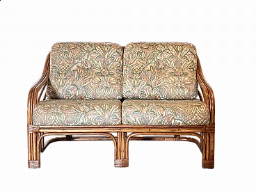 Bamboo and leather sofa with cushions, 1970s