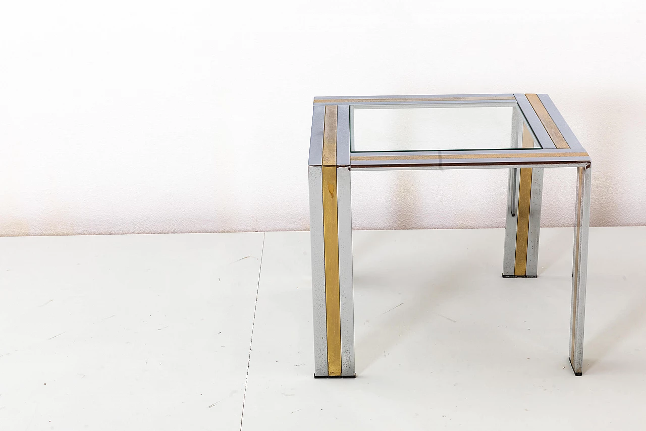 Tavolino da caffè in metallo con piano in cristallo molato di Romeo Rega, anni '70 6