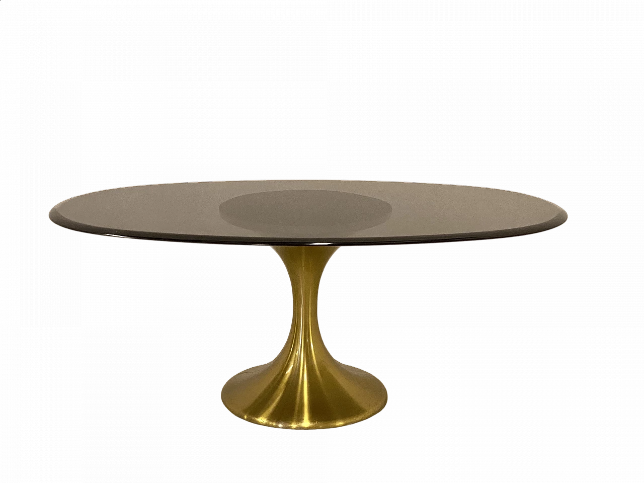 Tavolino in ottone con piano in vetro ovale, anni '70 10