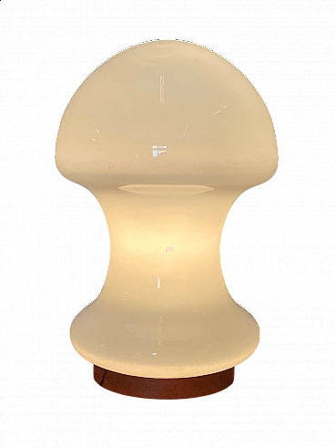 White glass mushroom table lamp, 1970s