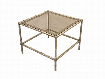 Tavolino in ottone argentato con piano in vetro di Maison Baguès, anni '70