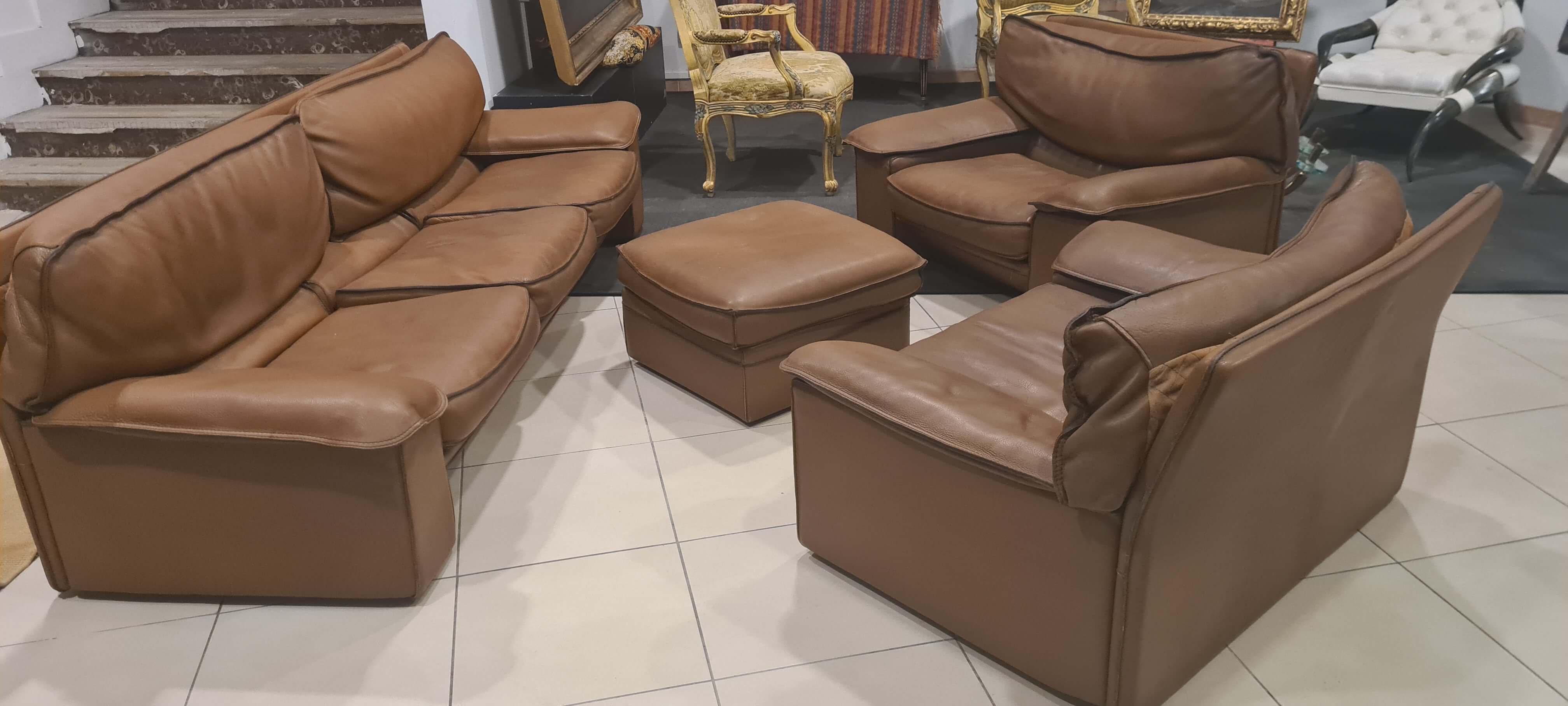 Sofa, pair of armchairs and pouf by Ferruccio Brunati, 1960s intOndo