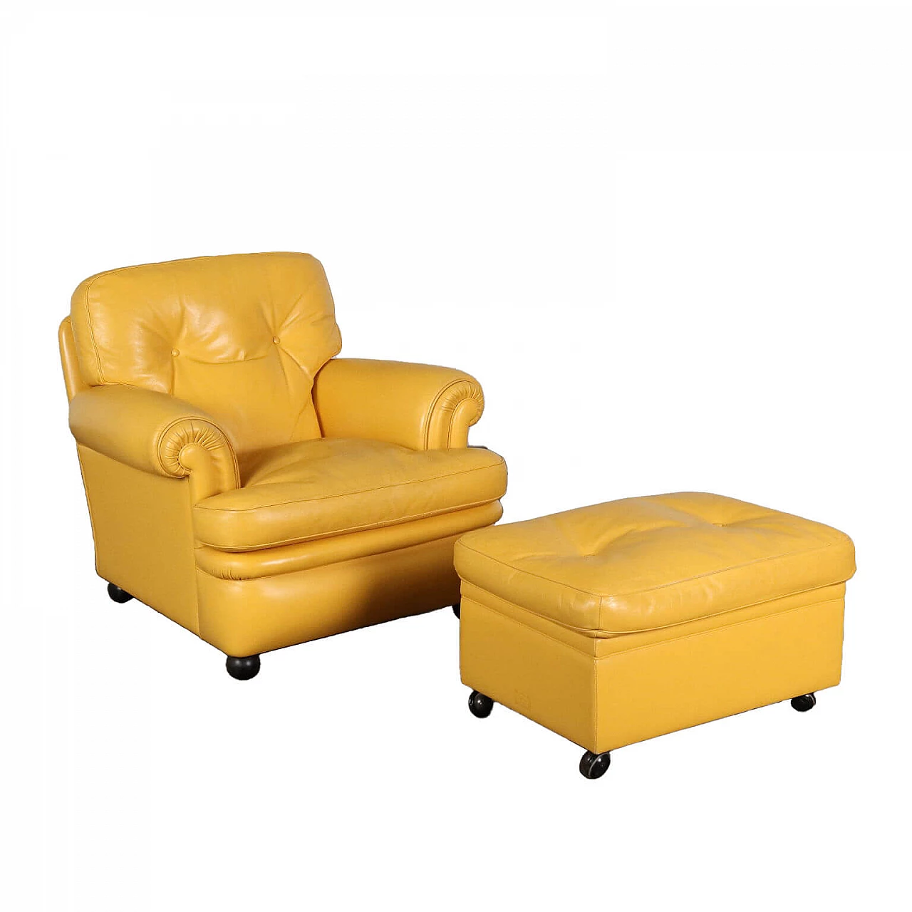 Poltrona in pelle Dream/B con pouf di Poltrone Frau, anni '80 1