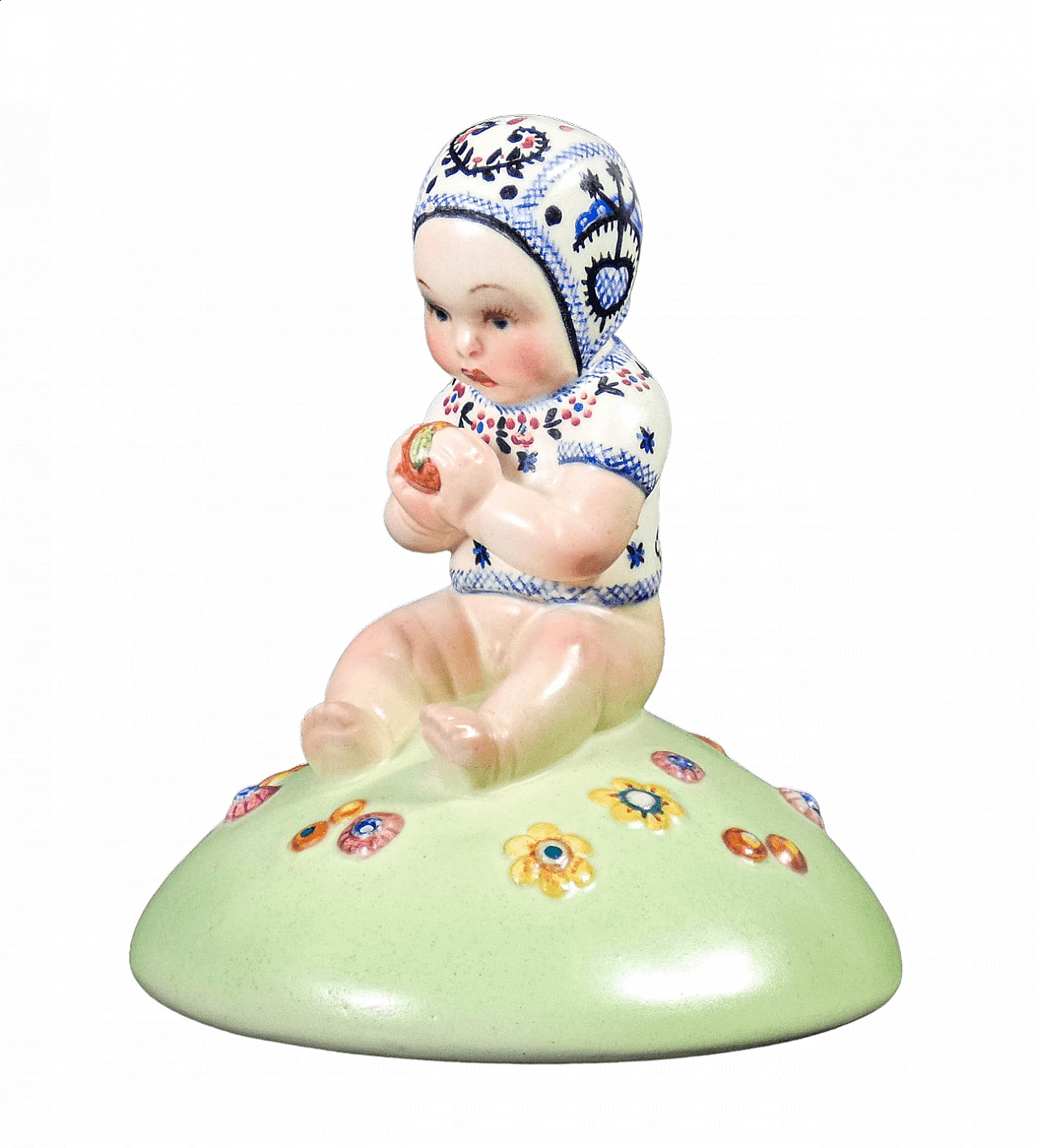 Scultura in ceramica dipinta a mano di bambino con mela di Lenci, anni '30 11