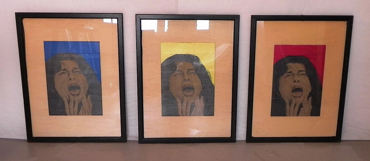 3 Dipinti di Anna Magnani di David Parenti, anni '80 2