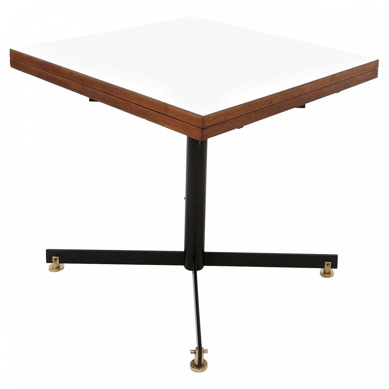 Extending teak and white formica table with metal pedestal, 1950s 1