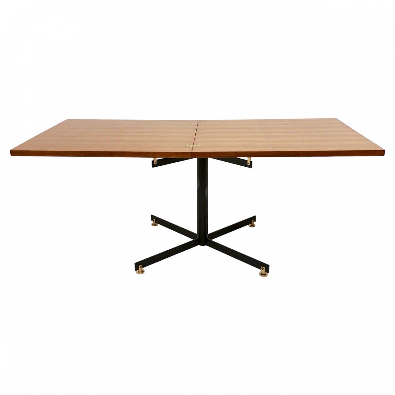 Extending teak and white formica table with metal pedestal, 1950s 2