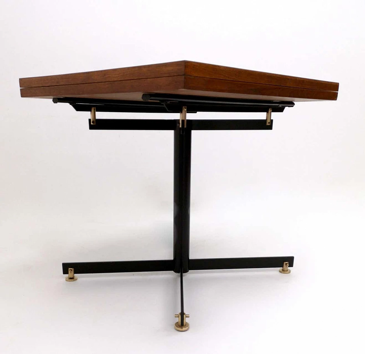 Extending teak and white formica table with metal pedestal, 1950s 3