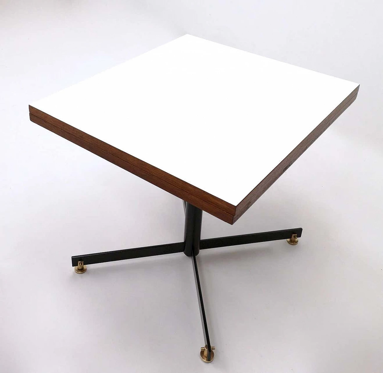 Tavolo allungabile in teak e formica bianca con piedistallo in metallo, anni '50 5
