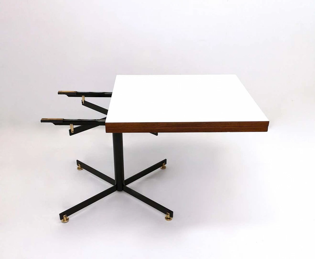 Extending teak and white formica table with metal pedestal, 1950s 6