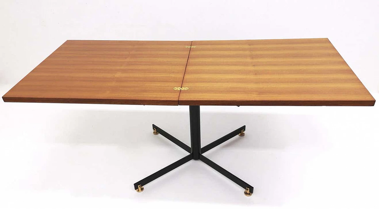 Extending teak and white formica table with metal pedestal, 1950s 7