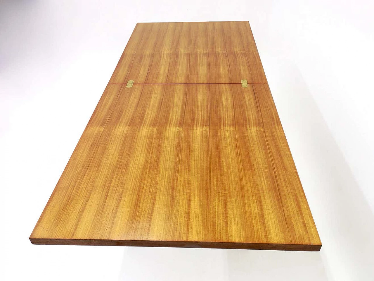 Extending teak and white formica table with metal pedestal, 1950s 9