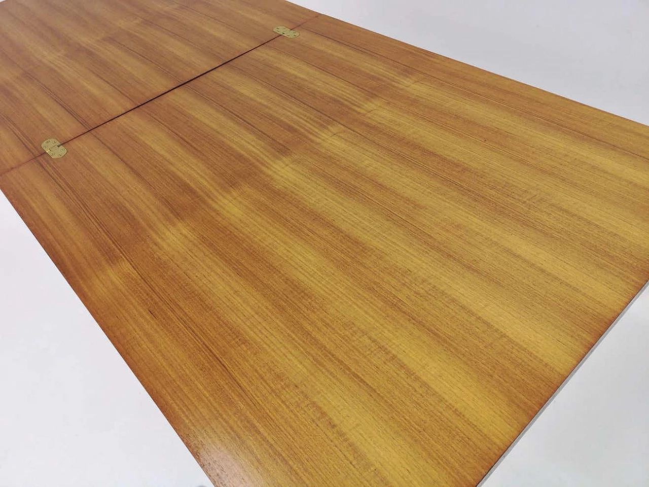 Extending teak and white formica table with metal pedestal, 1950s 10