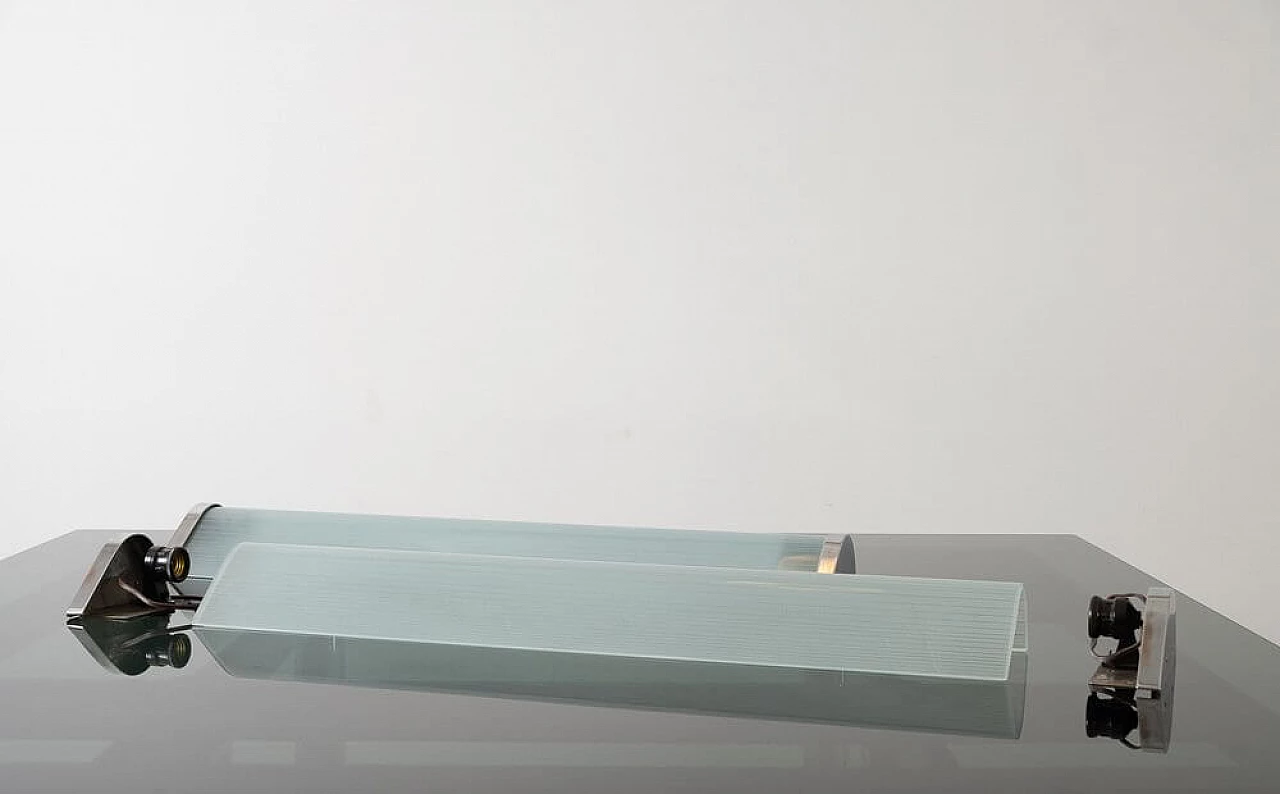 Pair of brass and glass wall lamps, 1950s 1