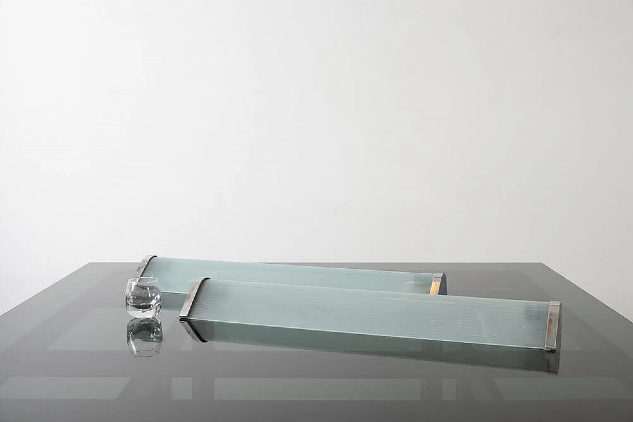 Pair of brass and glass wall lamps, 1950s 3