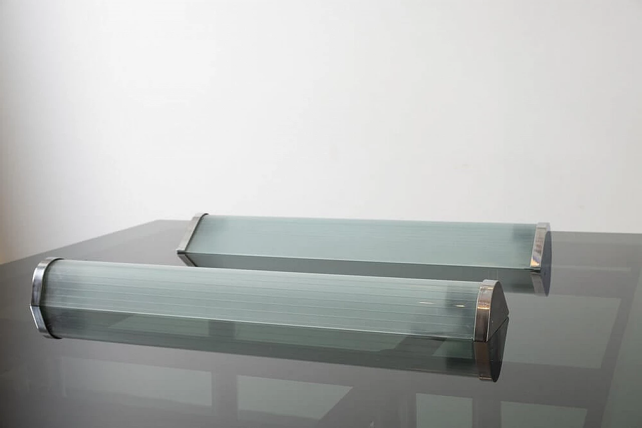 Pair of brass and glass wall lamps, 1950s 4