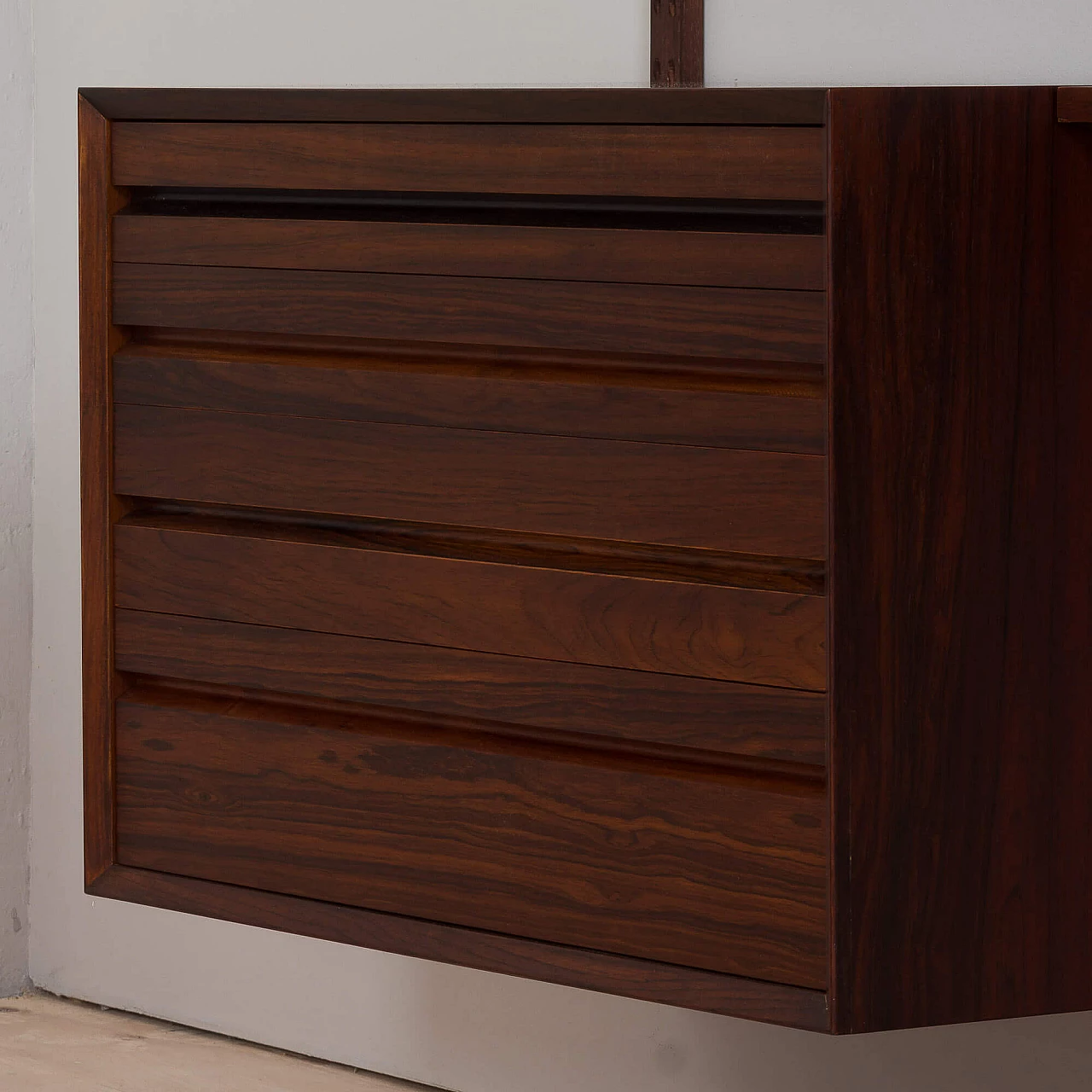 Three-bay wall-mounted rosewood bookcase by Poul Cadovius for Cado, 1960s 14