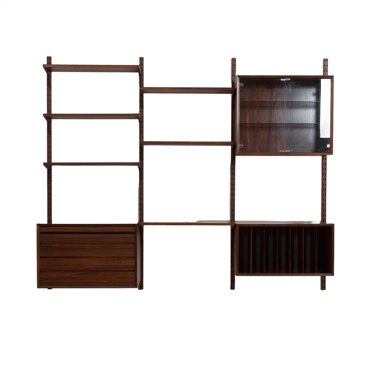 Three-bay wall-mounted rosewood bookcase by Poul Cadovius for Cado, 1960s 18