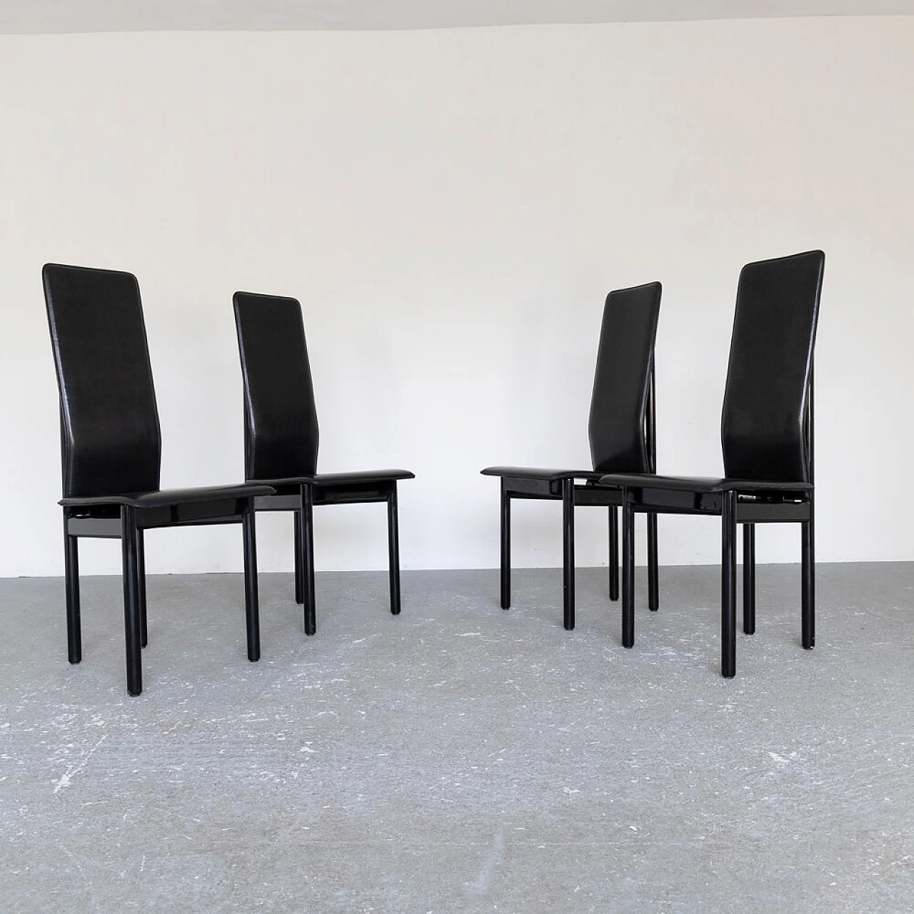 4 Wood and leather chairs by Pozzi, 1980s 1