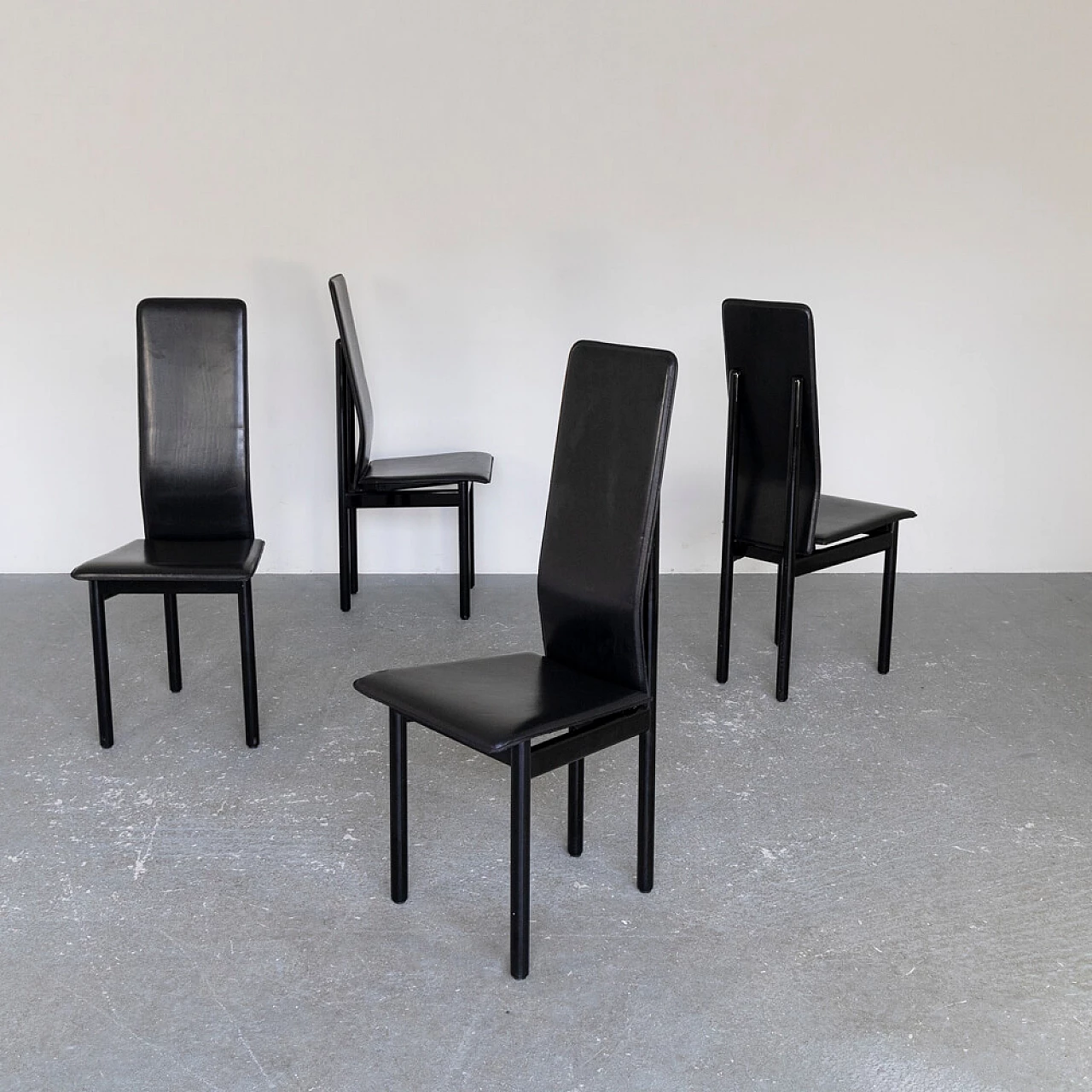 4 Wood and leather chairs by Pozzi, 1980s 3