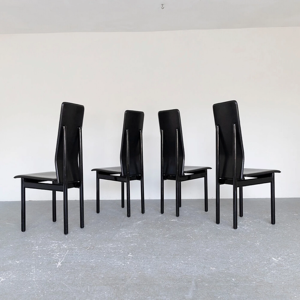 4 Wood and leather chairs by Pozzi, 1980s 5
