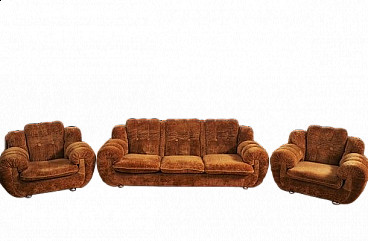 Pair of velvet armchairs and sofa, 1970s