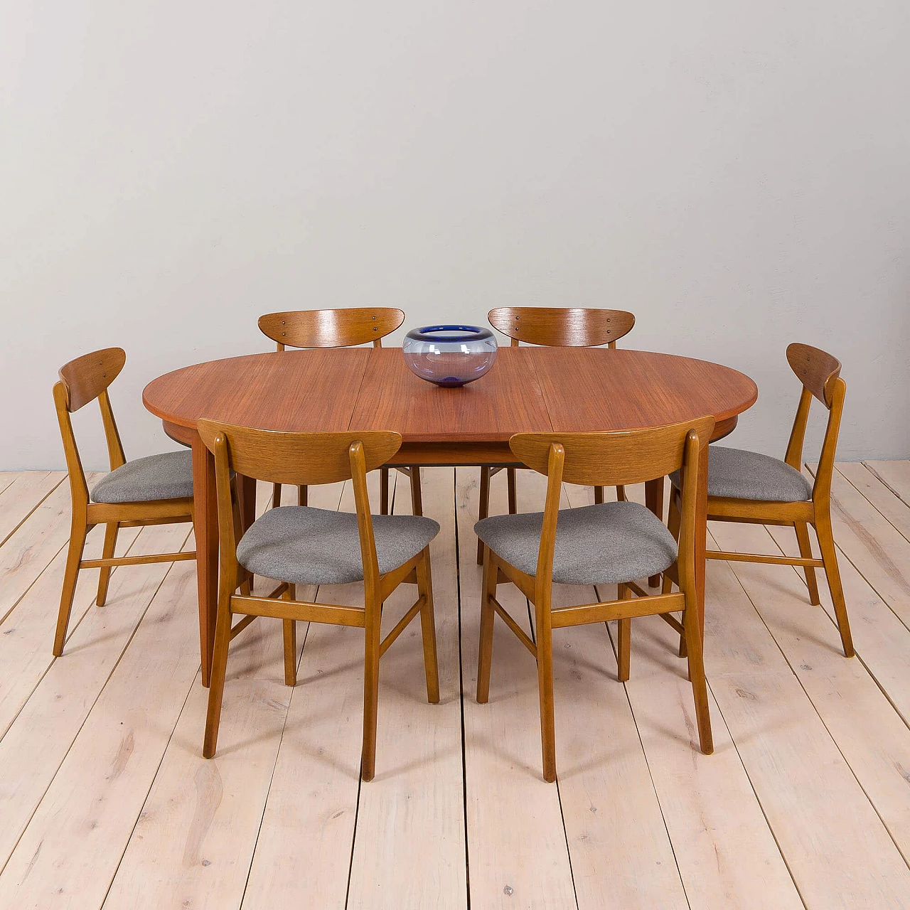 6 Teak and grey wool chairs for Farstrup, 1960s 1