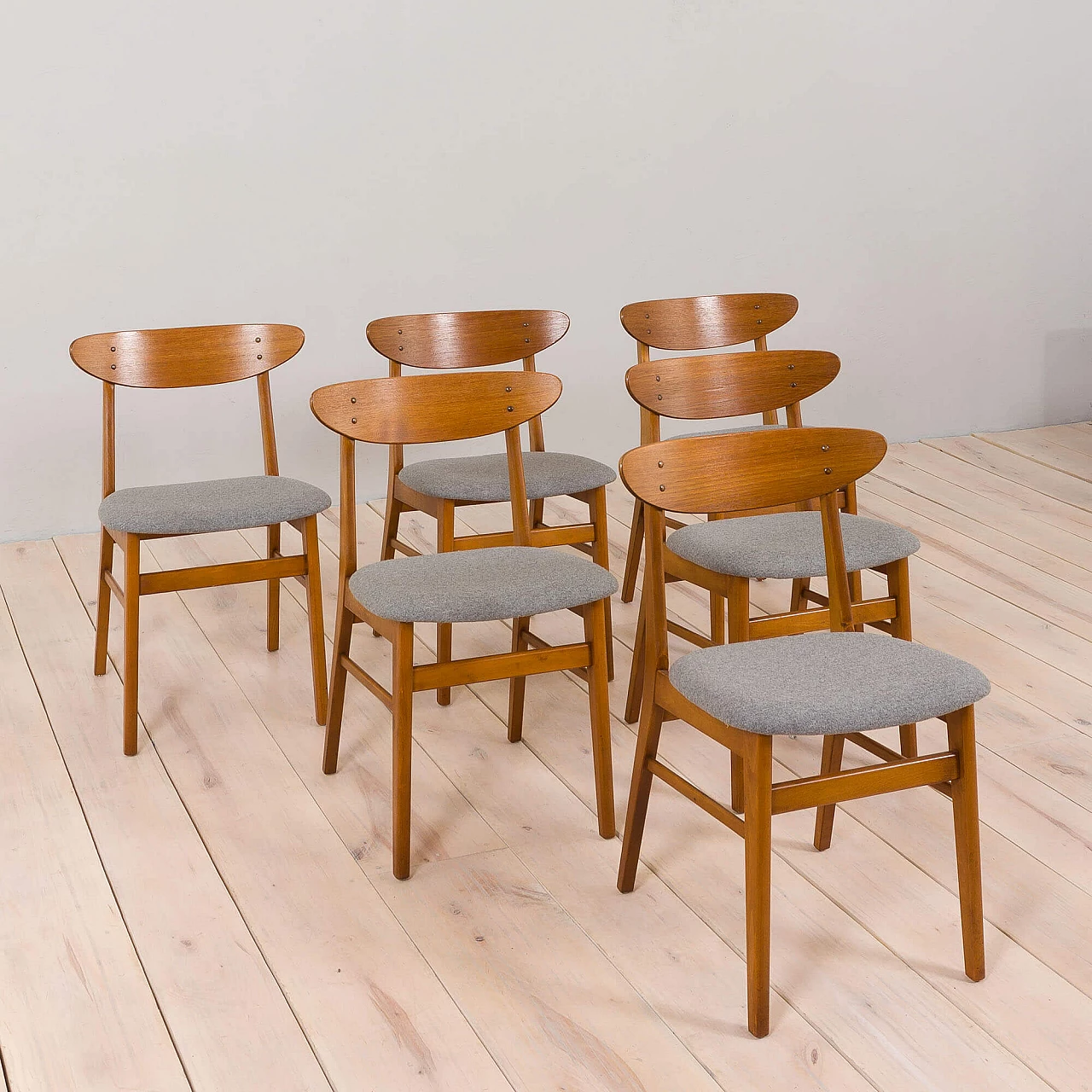 6 Teak and grey wool chairs for Farstrup, 1960s 3