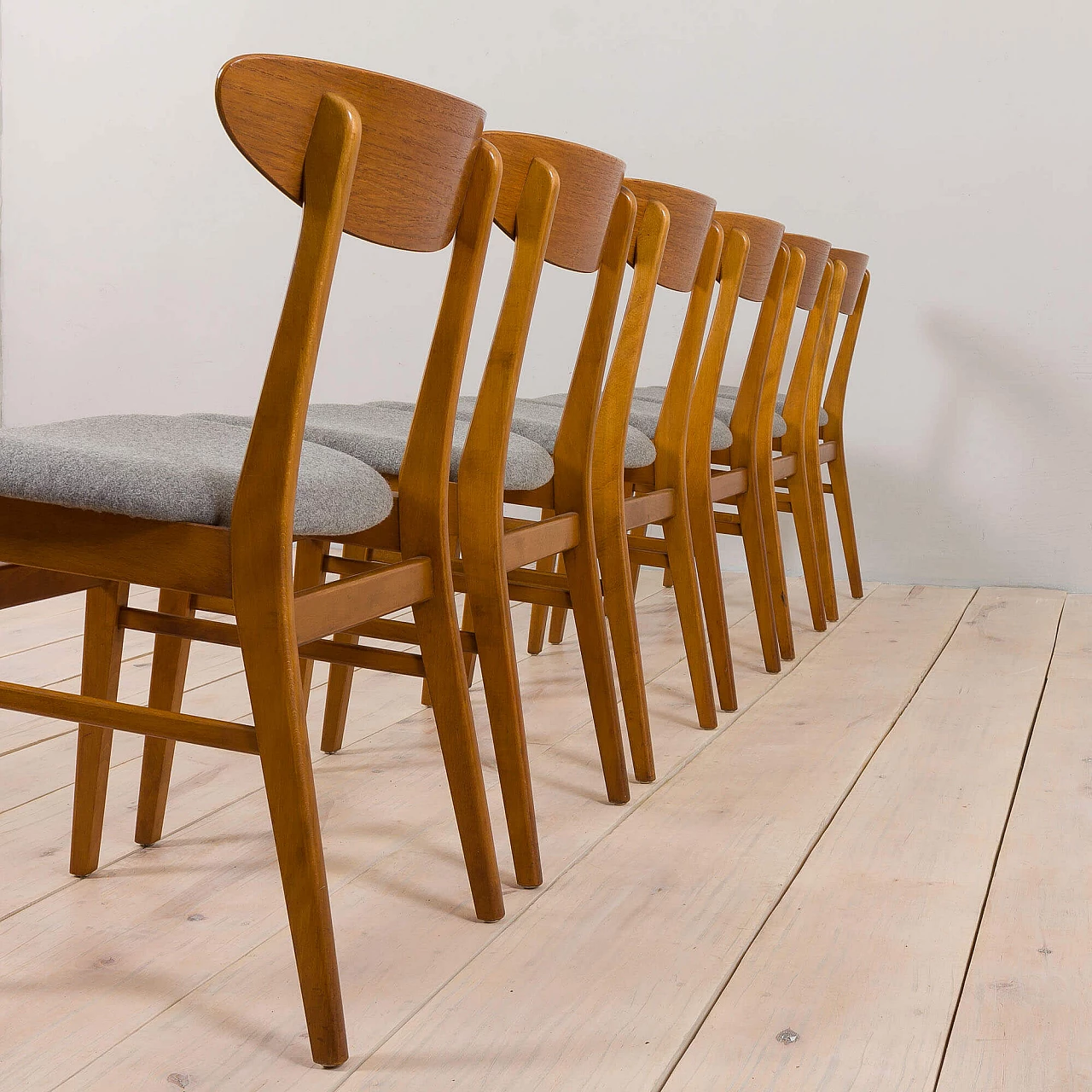 6 Teak and grey wool chairs for Farstrup, 1960s 6