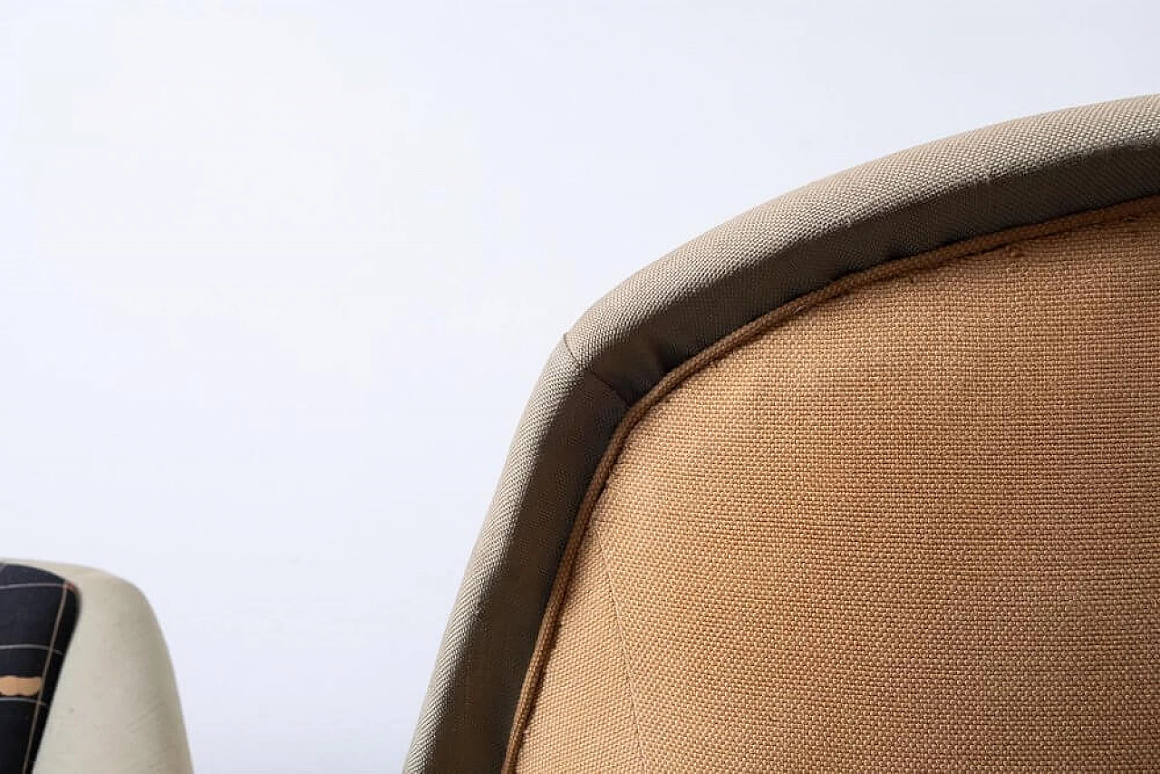 Coppia di poltrone in tessuto e ottone, anni '50 3