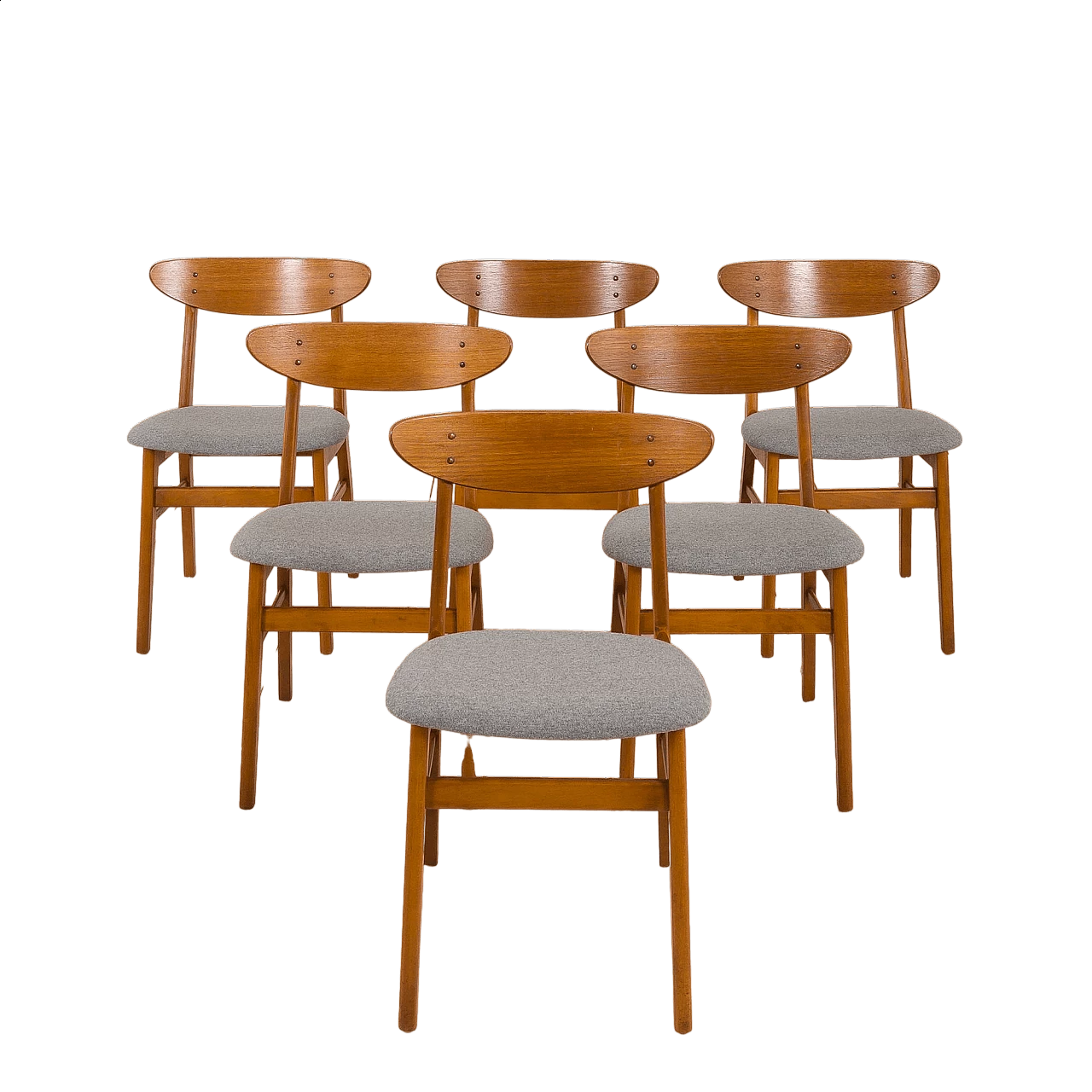 6 Teak and grey wool chairs for Farstrup, 1960s 20