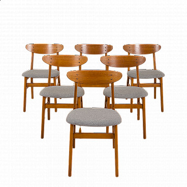 6 Teak and grey wool chairs for Farstrup, 1960s